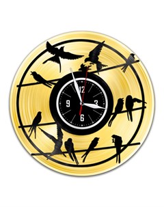Часы из виниловой пластинки c VinylLab Ласточки с золотой подложкой (c) vinyllab