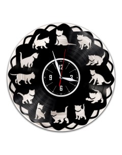 Часы из виниловой пластинки c VinylLab Кошки с серебряной подложкой (c) vinyllab