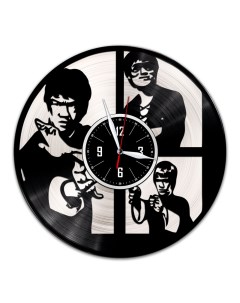 Часы из виниловой пластинки c VinylLab Брюс Ли с серебряной подложкой (c) vinyllab