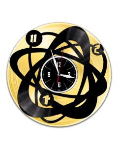 Часы из виниловой пластинки c VinylLab Атом с золотой подложкой (c) vinyllab