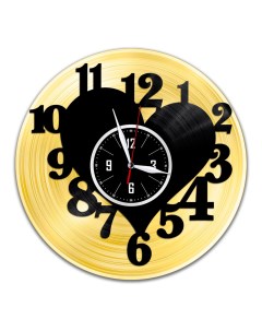 Часы из виниловой пластинки c VinylLab Сердце с золотой подложкой (c) vinyllab
