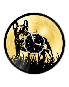 Часы из виниловой пластинки c VinylLab Бульдог с золотой подложкой (c) vinyllab