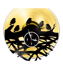 Часы из виниловой пластинки c VinylLab Гнездо с золотой подложкой (c) vinyllab