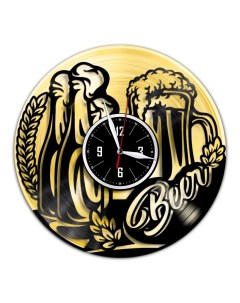 Часы из виниловой пластинки c VinylLab Пиво с золотой подложкой (c) vinyllab