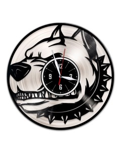 Часы из виниловой пластинки c VinylLab Сторожевой пёс с серебряной подложкой (c) vinyllab
