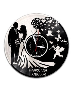 Часы из виниловой пластинки c VinylLab Навсегда в любви с серебряной подложкой (c) vinyllab