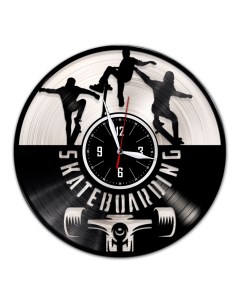 Часы из виниловой пластинки c VinylLab Скейтбординг с серебряной подложкой (c) vinyllab
