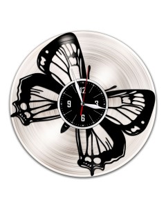 Часы из виниловой пластинки c VinylLab Бабочка с серебряной подложкой (c) vinyllab