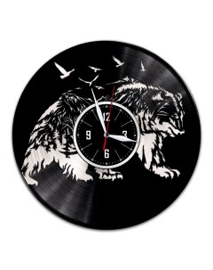 Часы из виниловой пластинки c VinylLab Медведь с серебряной подложкой (c) vinyllab