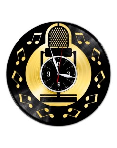 Часы из виниловой пластинки c VinylLab Микрофон с золотой подложкой (c) vinyllab