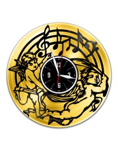 Часы из виниловой пластинки c VinylLab Вдохновение с золотой подложкой (c) vinyllab