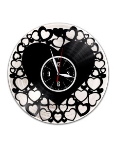 Часы из виниловой пластинки c VinylLab Сердечки с серебряной подложкой (c) vinyllab