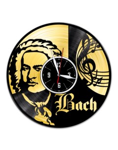 Часы из виниловой пластинки c VinylLab Иоганн Себастьян Бах с золотой подложкой (c) vinyllab