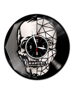 Часы из виниловой пластинки c VinylLab Череп декор с серебряной подложкой (c) vinyllab