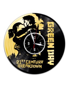 Часы из виниловой пластинки c VinylLab Green Day с золотой подложкой (c) vinyllab