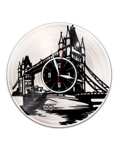 Часы из виниловой пластинки c VinylLab Тауэрский мост с серебряной подложкой (c) vinyllab