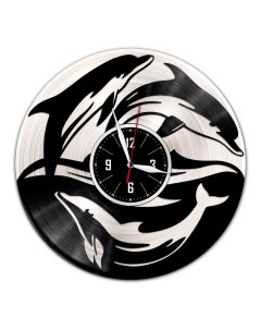 Часы из виниловой пластинки c VinylLab Дельфины с серебряной подложкой (c) vinyllab