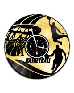 Часы из виниловой пластинки c VinylLab Баскетбол с золотой подложкой (c) vinyllab