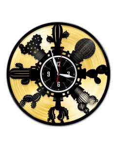 Часы из виниловой пластинки c VinylLab Кактусы с золотой подложкой (c) vinyllab