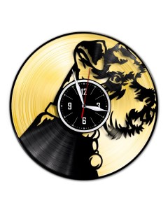 Часы из виниловой пластинки c VinylLab Терьер с золотой подложкой (c) vinyllab