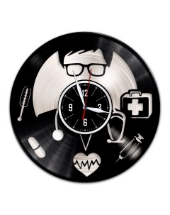 Часы из виниловой пластинки c VinylLab Доктор с серебряной подложкой (c) vinyllab