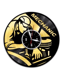 Часы из виниловой пластинки c VinylLab Механик с золотой подложкой (c) vinyllab