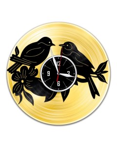 Часы из виниловой пластинки c VinylLab Птички с золотой подложкой (c) vinyllab