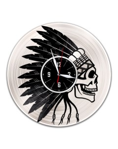 Часы из виниловой пластинки c VinylLab Индейский череп с серебряной подложкой (c) vinyllab