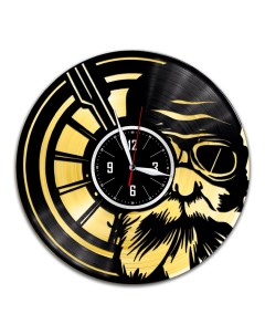 Часы из виниловой пластинки c VinylLab Байкер с золотой подложкой (c) vinyllab