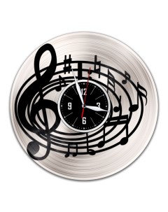 Часы из виниловой пластинки c VinylLab Скрипичный ключ с серебряной подложкой (c) vinyllab