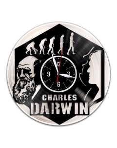 Часы из виниловой пластинки c VinylLab Чарльз Дарвин с серебряной подложкой (c) vinyllab