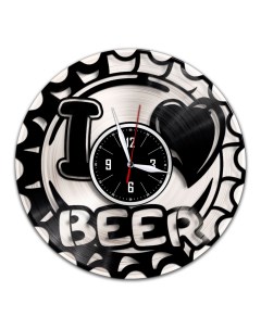 Часы из виниловой пластинки c VinylLab I love beer с серебряной подложкой (c) vinyllab