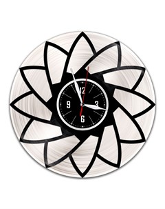 Часы из виниловой пластинки c VinylLab Цветок с серебряной подложкой (c) vinyllab