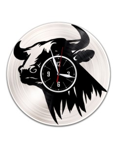 Часы из виниловой пластинки c VinylLab Бык с серебряной подложкой (c) vinyllab