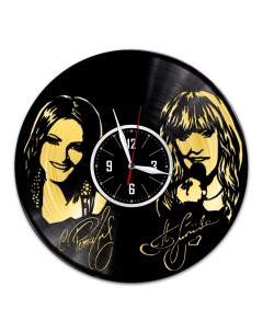 Часы из виниловой пластинки c VinylLab Ротару и Пугачева с золотой подложкой (c) vinyllab