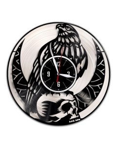 Часы из виниловой пластинки c VinylLab Сокол и череп с серебряной подложкой (c) vinyllab