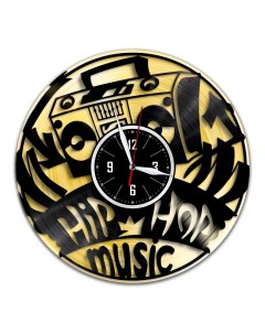 Часы из виниловой пластинки c VinylLab Hip Hop Music с золотой подложкой (c) vinyllab