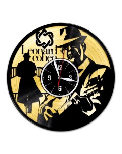 Часы из виниловой пластинки c VinylLab Леонард Коэн с золотой подложкой (c) vinyllab