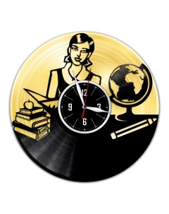 Часы из виниловой пластинки c VinylLab Учитель с золотой подложкой (c) vinyllab