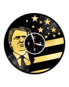 Часы из виниловой пластинки c VinylLab Трамп с золотой подложкой (c) vinyllab