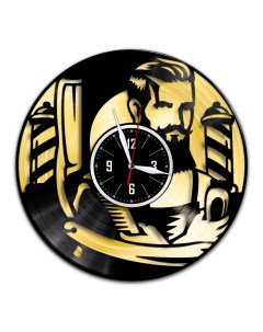 Часы из виниловой пластинки c VinylLab Барбершоп с золотой подложкой (c) vinyllab