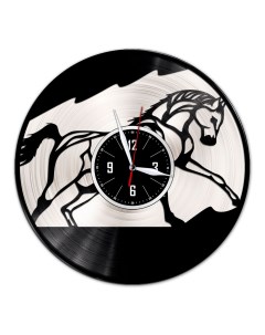 Часы из виниловой пластинки c VinylLab Конь 3 с серебряной подложкой (c) vinyllab