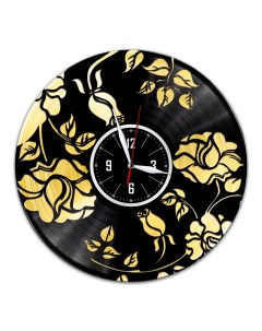 Часы из виниловой пластинки c VinylLab Розы с золотой подложкой (c) vinyllab