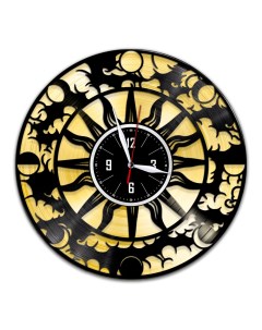 Часы из виниловой пластинки c VinylLab Фазы луны с золотой подложкой (c) vinyllab