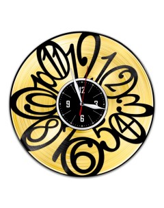 Часы из виниловой пластинки c VinylLab Цифры с золотой подложкой (c) vinyllab