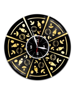 Часы из виниловой пластинки c VinylLab Пицца с золотой подложкой (c) vinyllab
