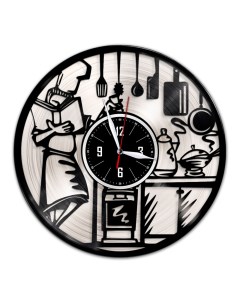 Часы из виниловой пластинки c VinylLab Кухонные с серебряной подложкой (c) vinyllab