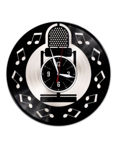 Часы из виниловой пластинки c VinylLab Микрофон с серебряной подложкой (c) vinyllab