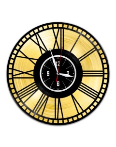 Часы из виниловой пластинки c VinylLab Римские цифры с золотой подложкой (c) vinyllab