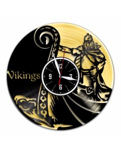 Часы из виниловой пластинки c VinylLab Викинги с золотой подложкой (c) vinyllab